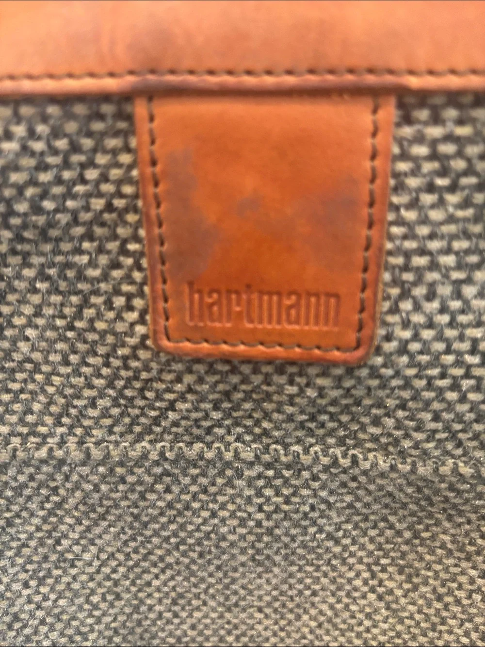 Vintage Hartmann Tweed Rolling Garment Bag Leather Trim Wheeled
